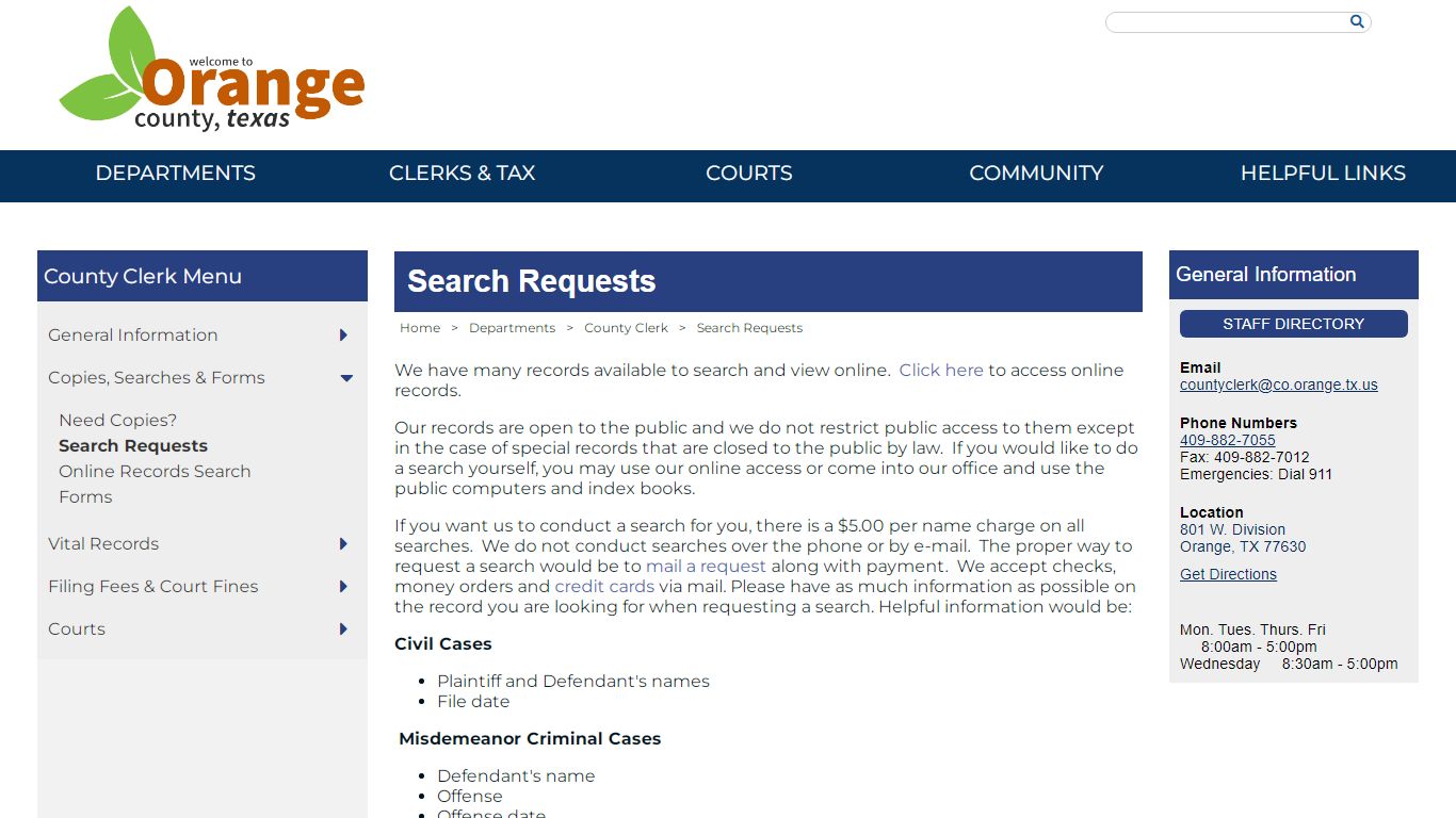 Search Requests - Orange County, Texas